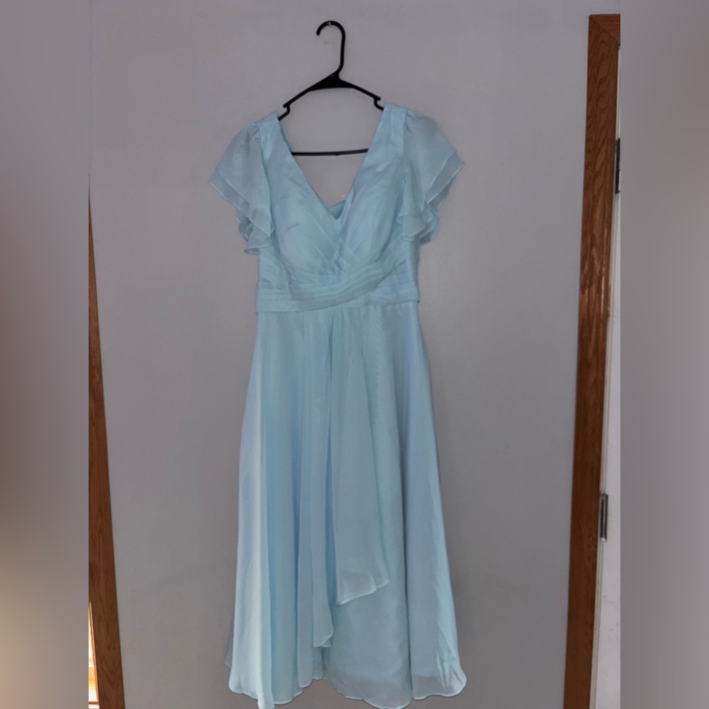 Women's Light Blue V-Neck Maxi Dress with Flutter Sleeves